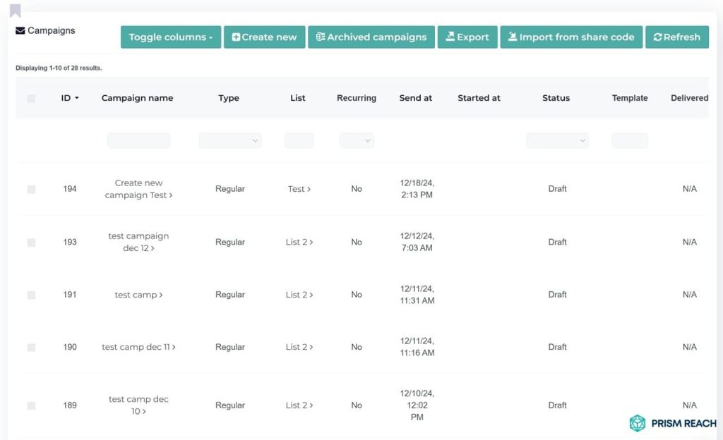 Automated Campaigns PrismReach