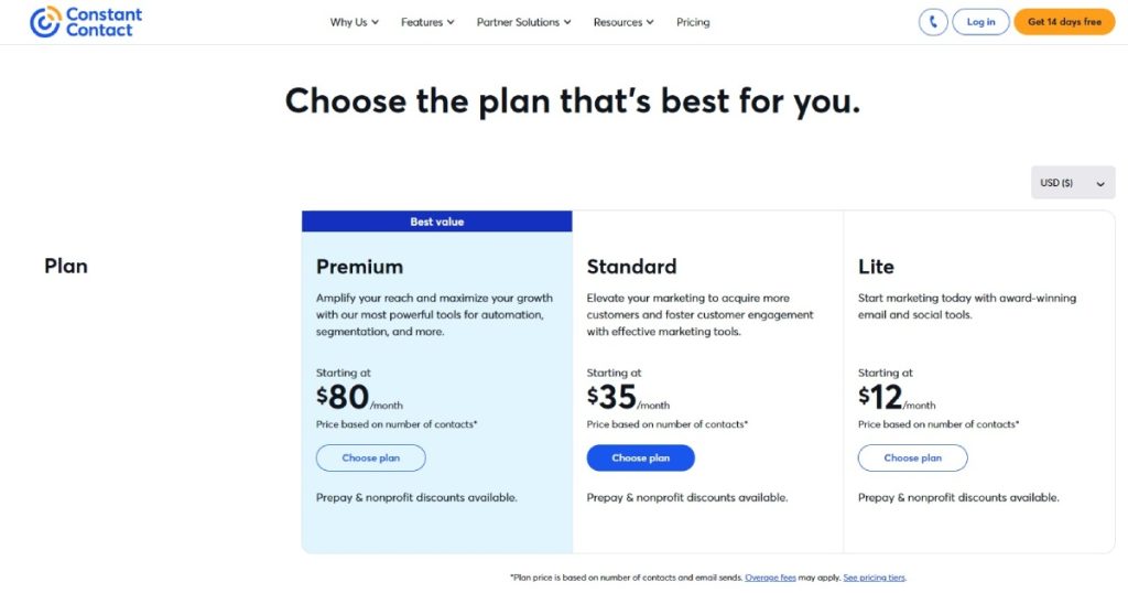 Pricing and Value Constant Contact