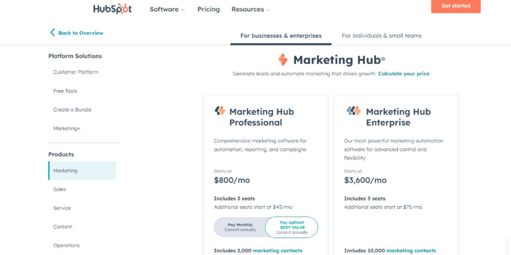 Pricing and Scalability-HubSpot For businesses & enterprises