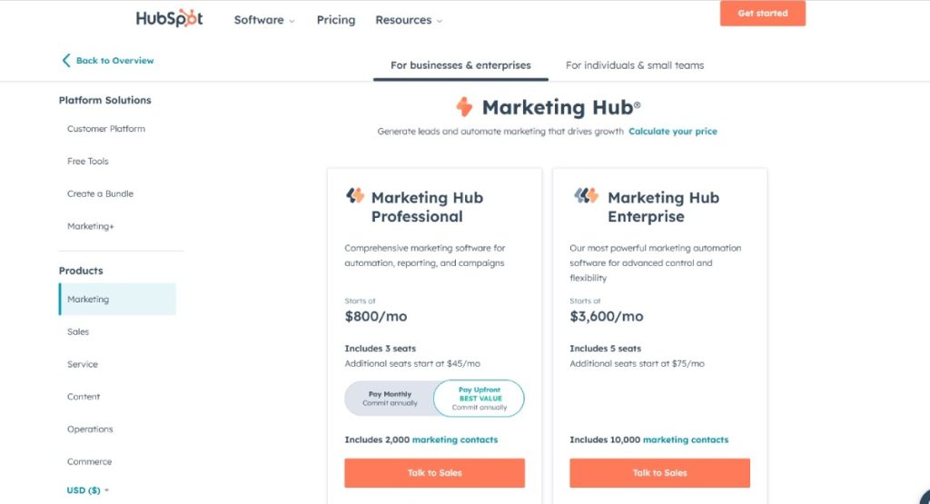 Pricing and Accessibility-HubSpot For businesses & enterprises