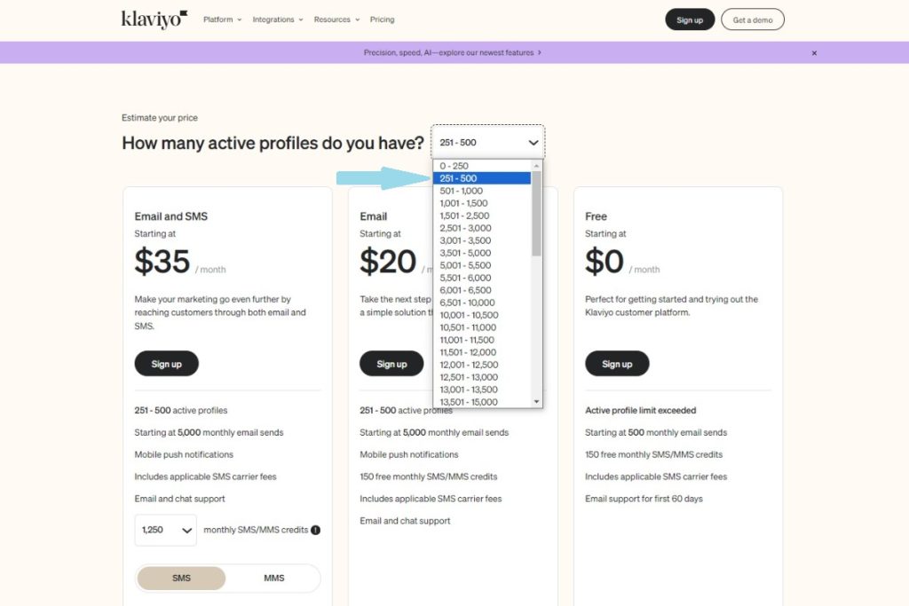 The Price of Growth: Understanding Klaviyo's Cost Structure,active profiles 251-500