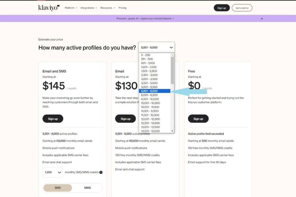 The Price of Growth: Understanding Klaviyo's Cost Structure,active profiles 5501-6000