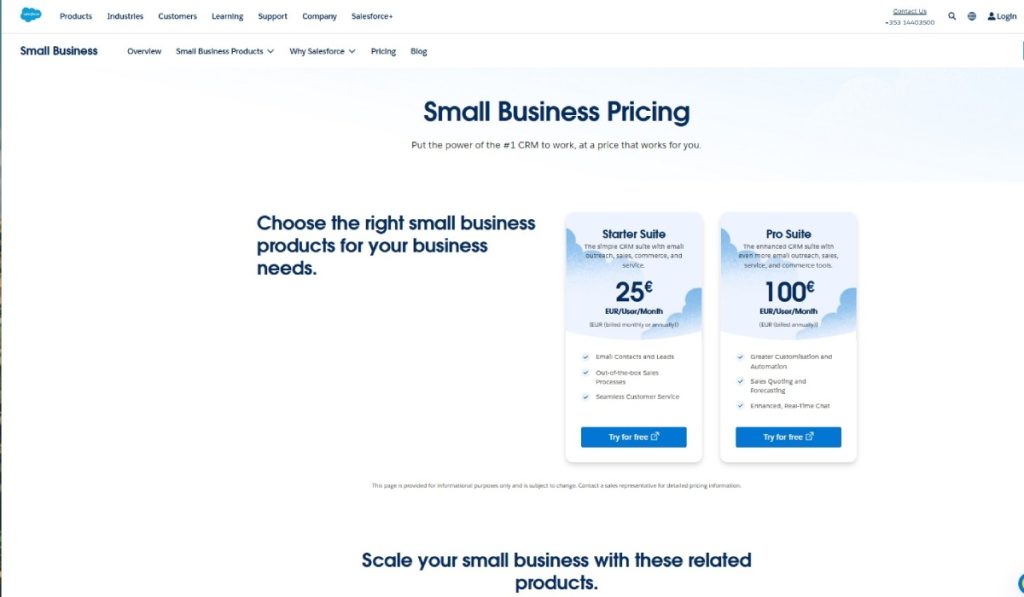 Pricing Models Salesforce-Small Business Pricing