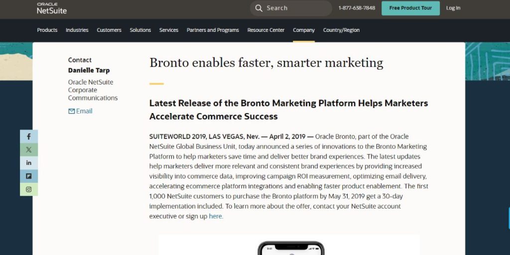 NetSuite announced  End of Life (EOD)  Bronto for May 2022