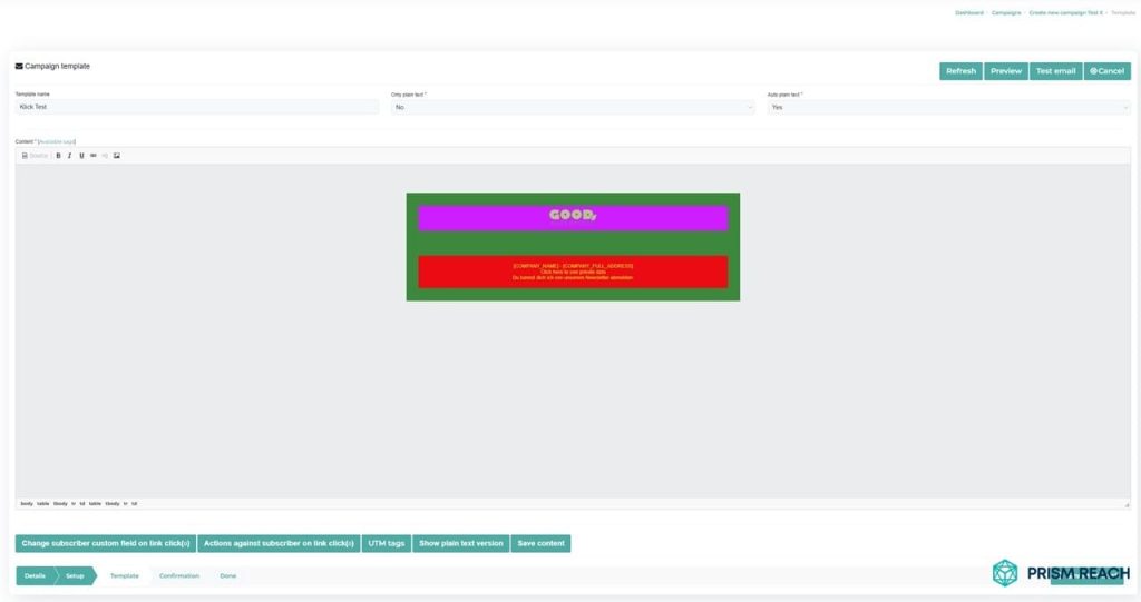 Creating Engaging Email Content Prism Reach: Set template of new newsletter campaign in the editor (image, button, text, etc.)